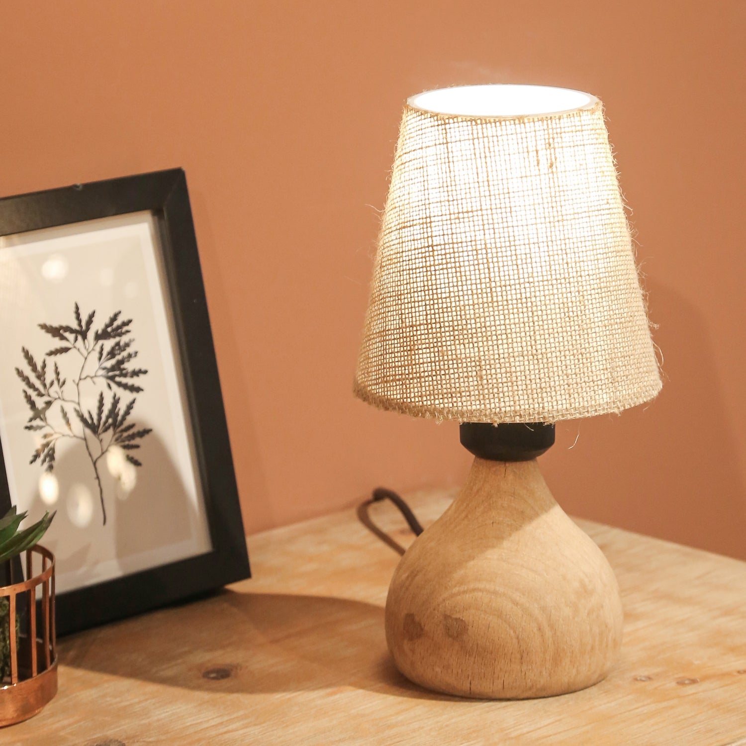 Vowen Natural Wooden Jute Headboard Lampshade Table Lamp | ByLamp