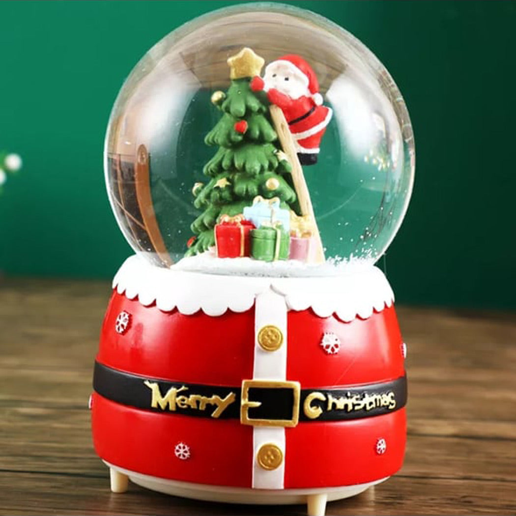 Christmas Gift Snow Globe with Santa Claus Figure on a Pine Tree, Lighted and Musical