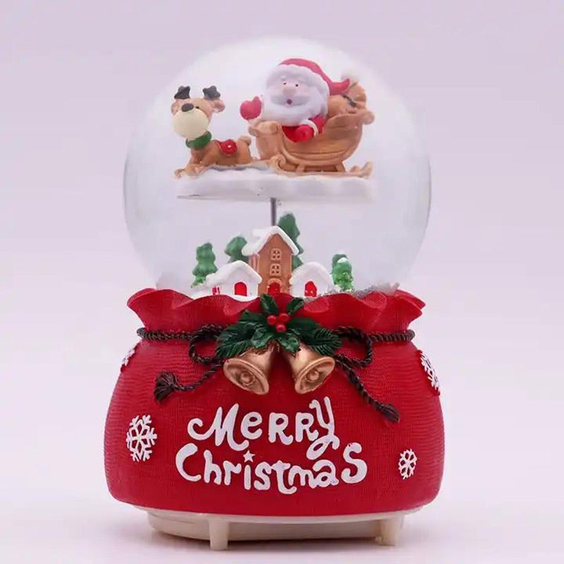 Christmas Gift Santa Claus with Sleigh and Reindeer Snow Globe with Lights and Music