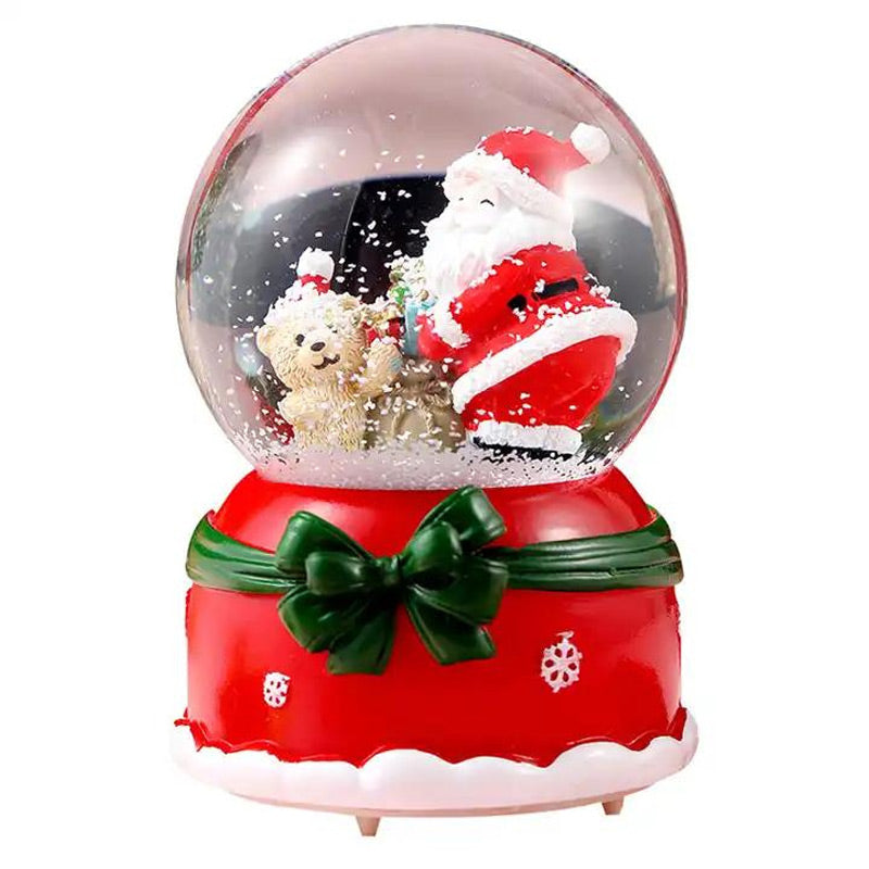 Christmas Gift Santa Claus and Teddy Bear Snow Globe with Lights and Music