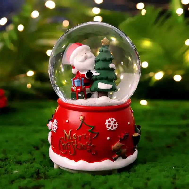 Yılbaşı Hediyesi Noel Baba ve Çam Ağacı Figürlü Işıklı ve Müzikli Kar Küresi