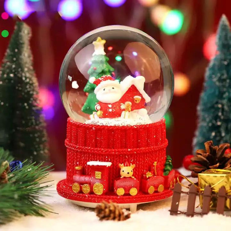 Yılbaşı Hediyesi Noel Baba ve Karlı Ev Figürlü Işıklı ve Müzikli Kar Küresi