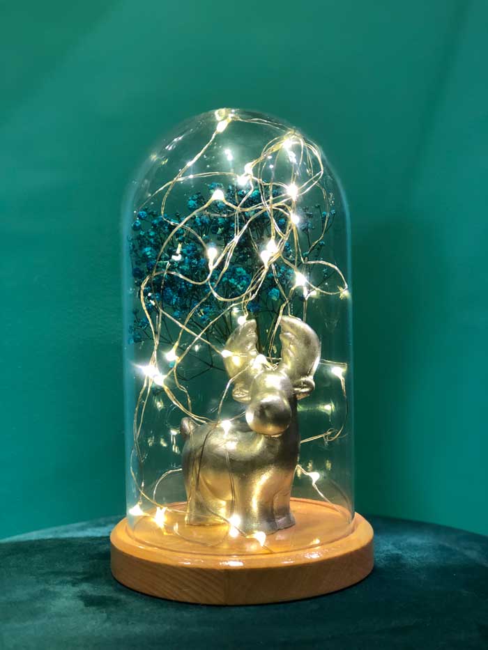 Illuminated Glass Fanus Silver Deer Figure Lamp