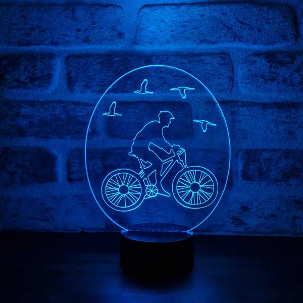 Bicicleta 3D y lámpara de pájaro