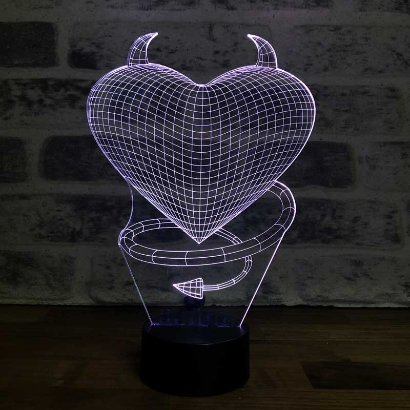 3D Devil Love LED Night Light