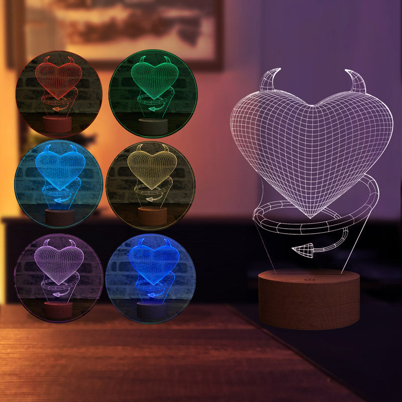 3D Devil Love LED Night Light