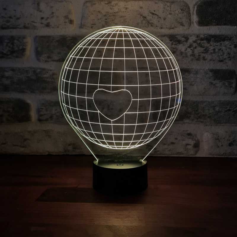 Dünya Tek Kalp Figürlü Dekoratif Hediye Led Masa Lambası | BYLAMP