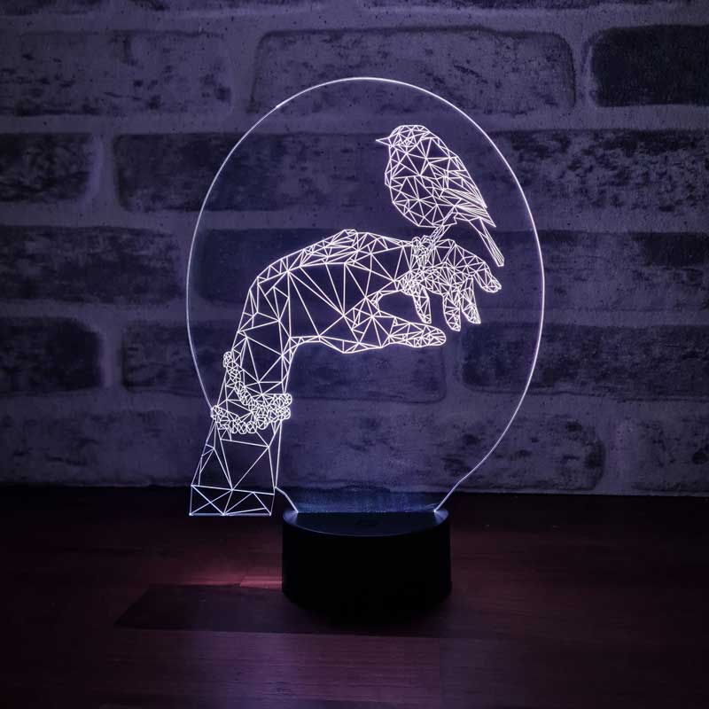 3D Hand & Vogel Led Lampe