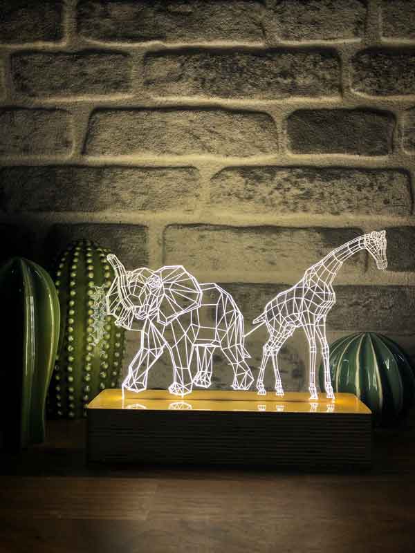 3D Elefante y jirafa led Luz de la noche