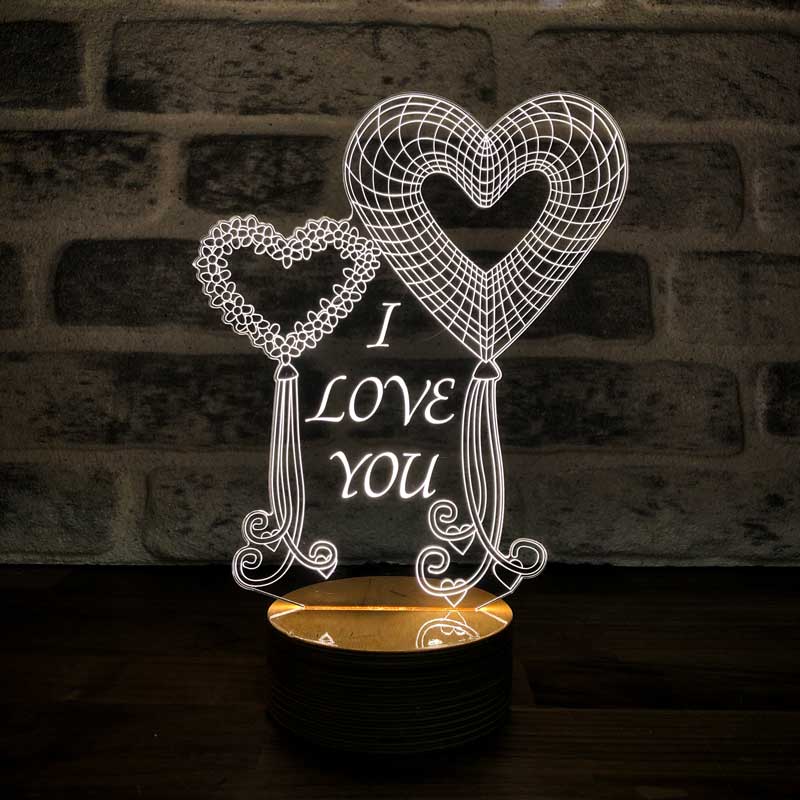 3-D two heart balloons I love you LED lamp