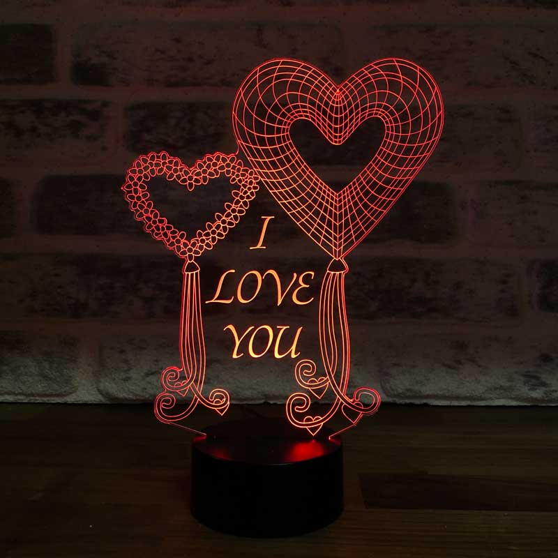 3-D two heart balloons I love you LED lamp