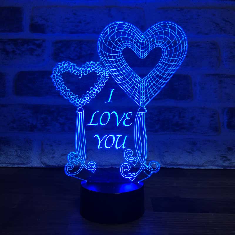 3-D two heart balloons I love you LED lamp