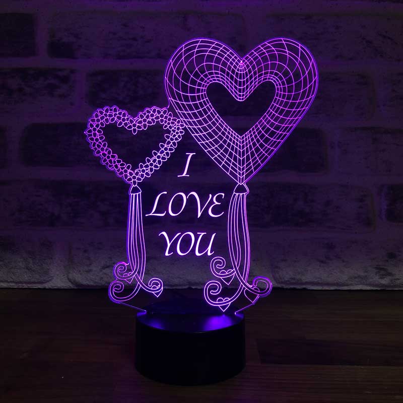 İki Kalp Seni Seviyorum Figürlü Dekoratif Hediye Led Masa Lambası | BYLAMP