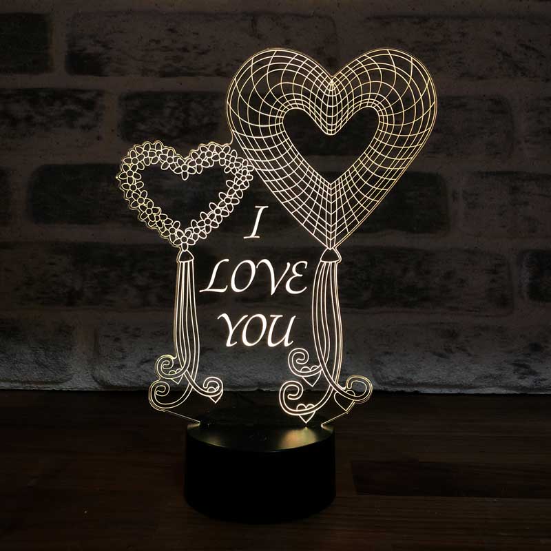 3D اثنين من قلوب أنا أحبك أدى مصباح