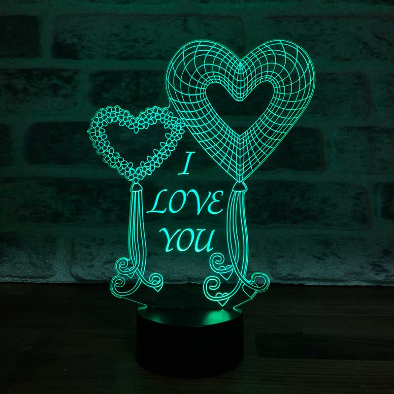 3-D two heart balloons I love you LED lamp