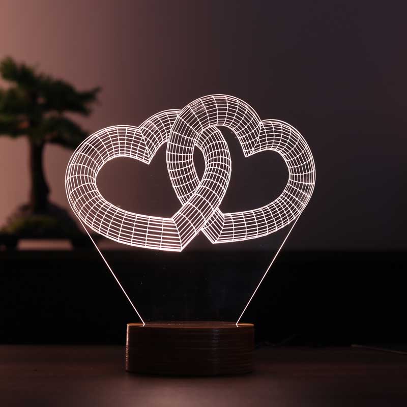 3D اثنين من القلب هدية أدى مصباح