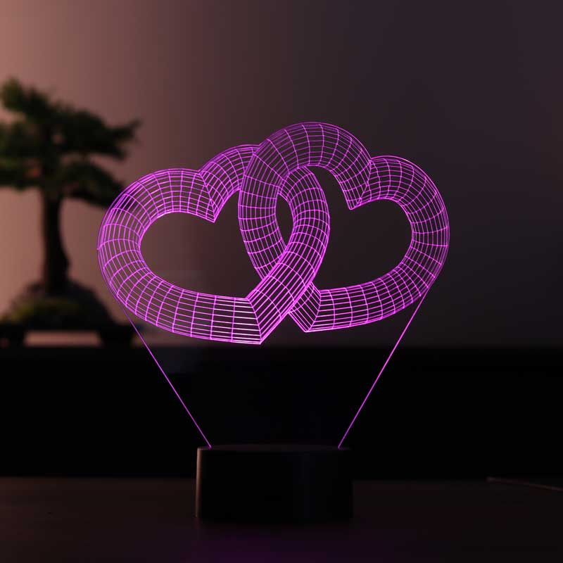 Lámpara de lecho de regalo de dos corazones tridimensional