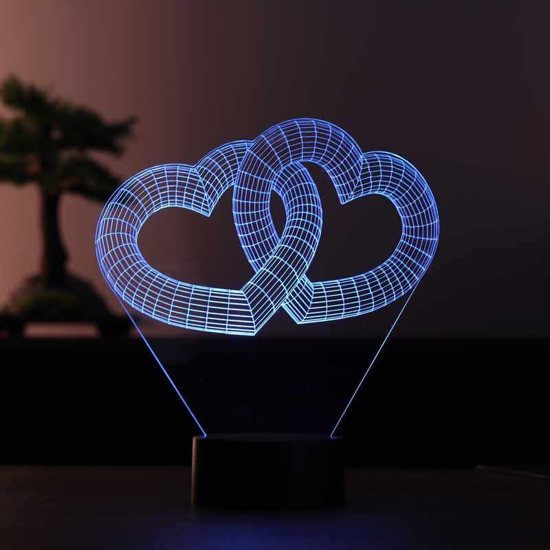 Lámpara de lecho de regalo de dos corazones tridimensional