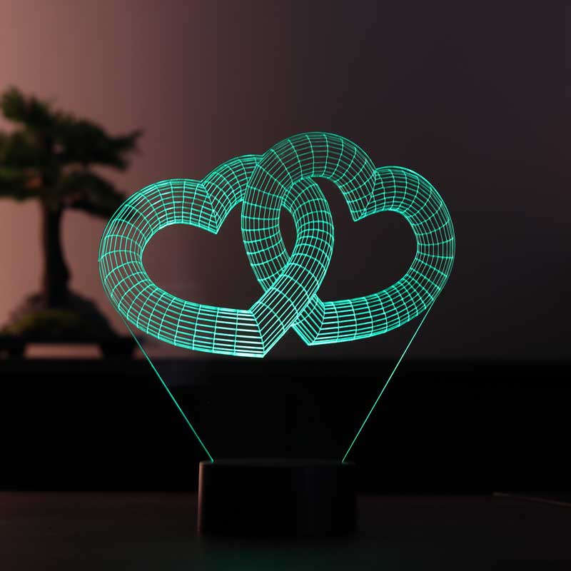 3D اثنين من القلب هدية أدى مصباح