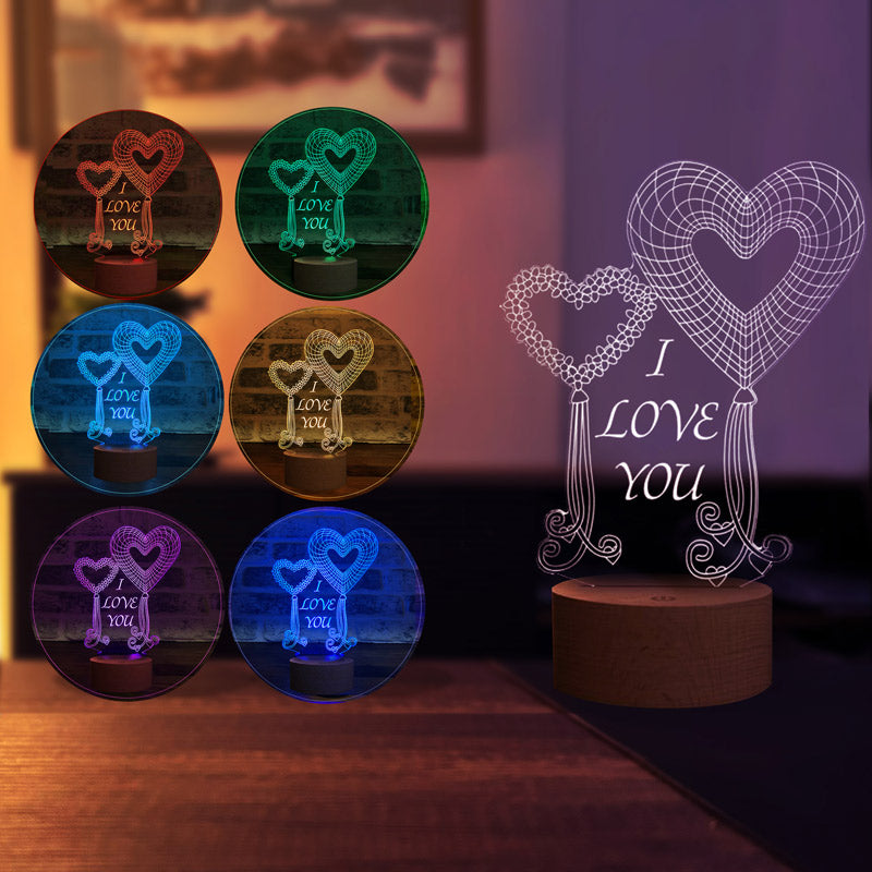 3-D two heart balloons I love you LED lamp
