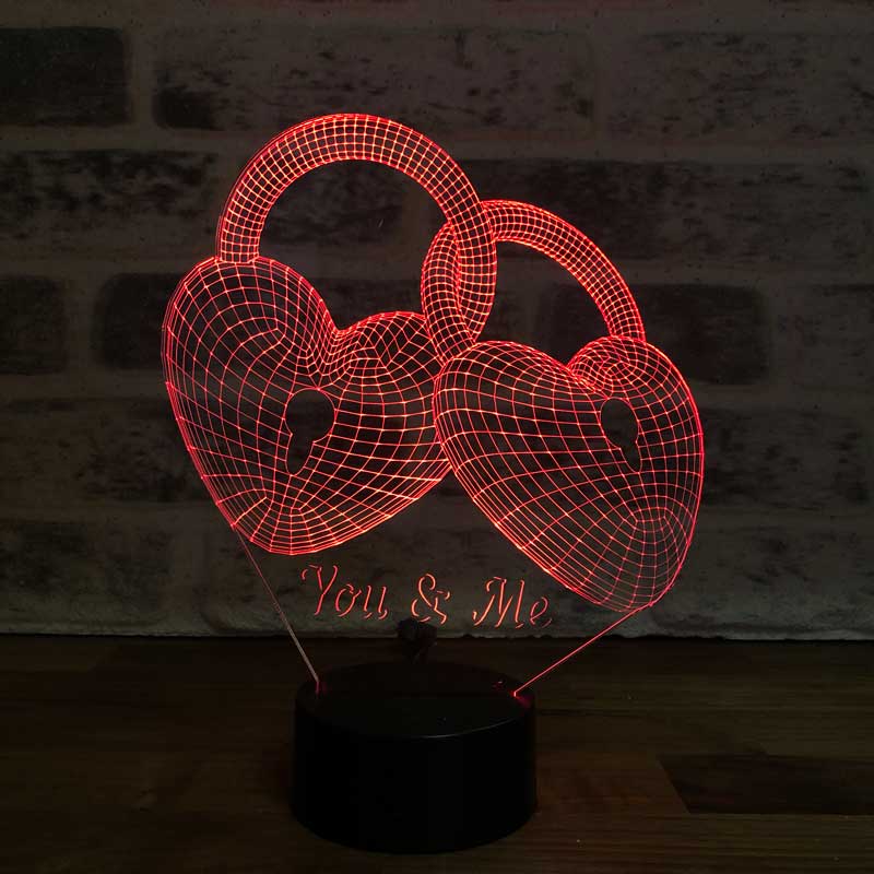 Lámpara led de regalo de llave de corazón 3D