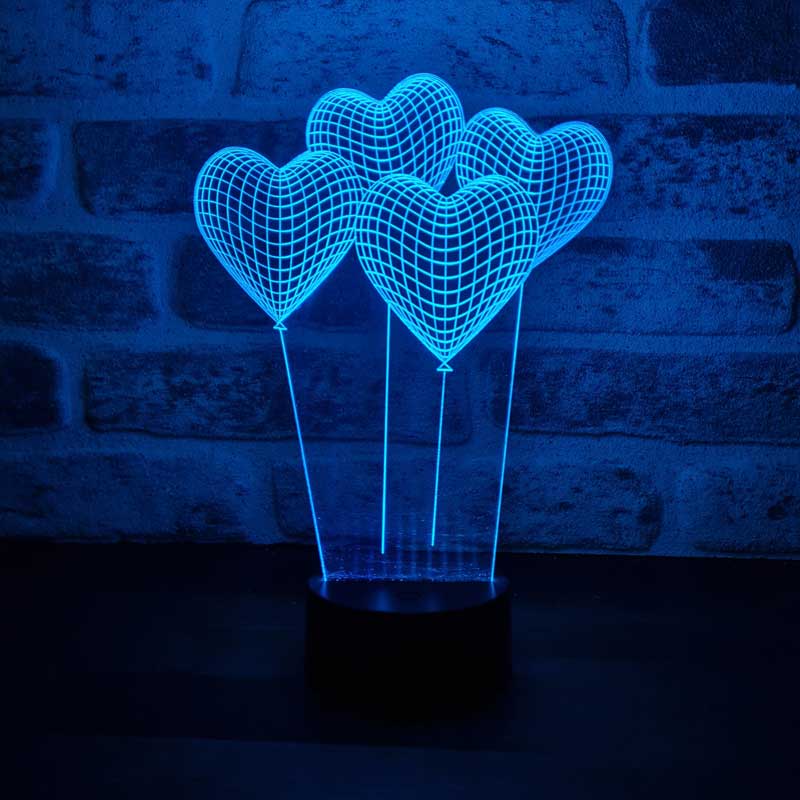 3D القلب بالون ضوء الليل