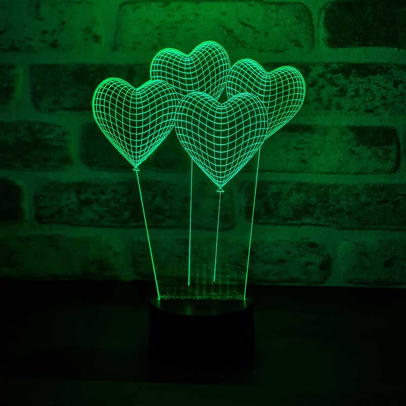 3D القلب بالون ضوء الليل