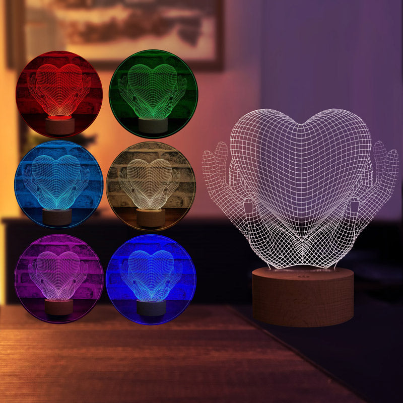 Luz nocturna de manos de corazón 3D