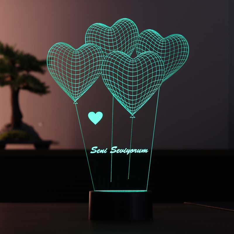Kalp Seni Seviyorum Figürlü Dekoratif Hediye Led Masa Lambası | BYLAMP