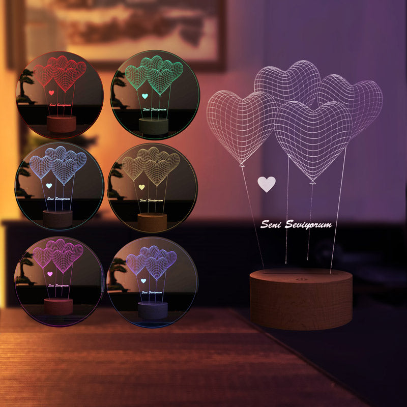 Kalp Seni Seviyorum Figürlü Dekoratif Hediye Led Masa Lambası | BYLAMP