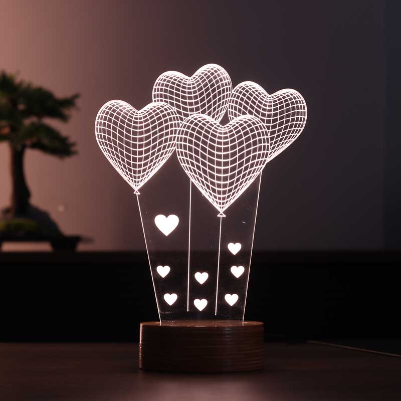 3D Small Heart Balloon Led Night Light