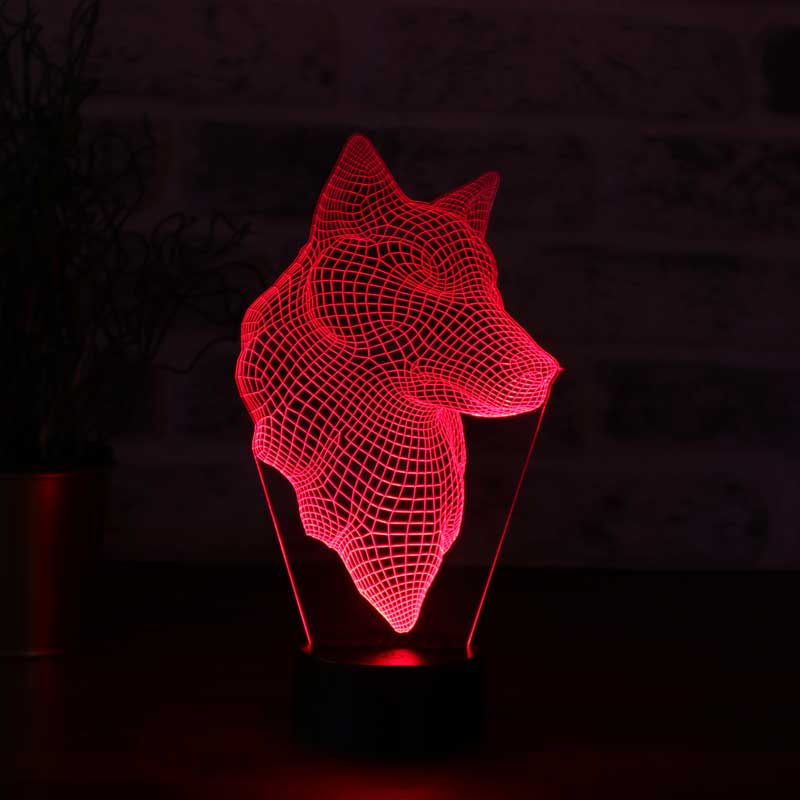 3D-Wolf-Kopf-LED-Lampe