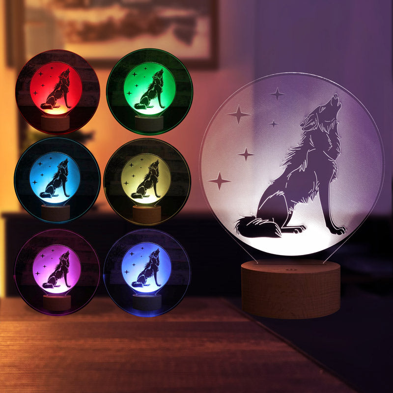 3D Wolf and Stars LED Lamp