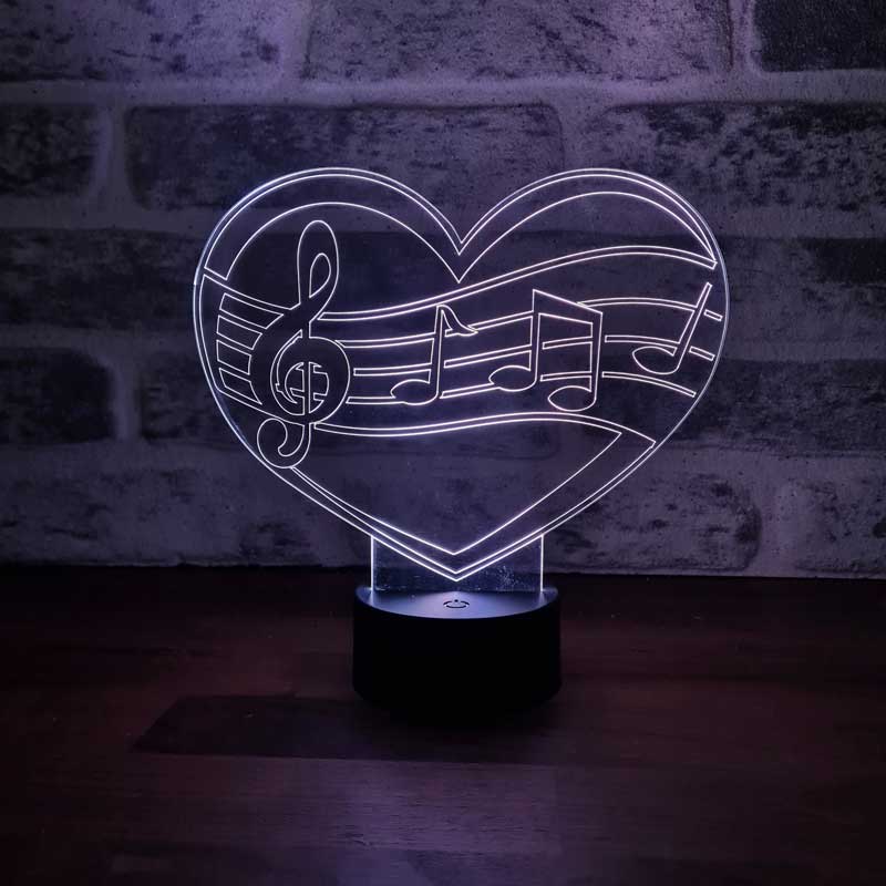 3-D music love LED lamp