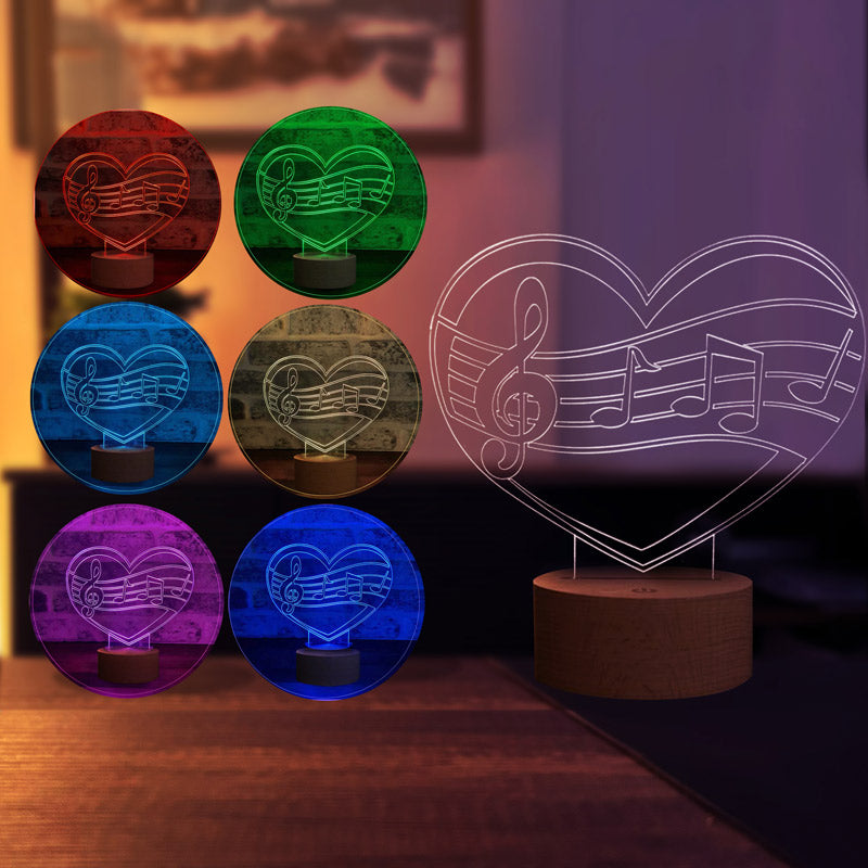 3-D music love LED lamp