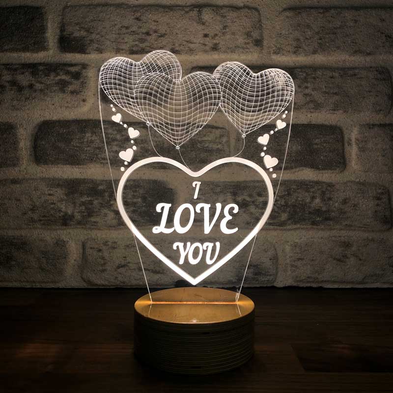 3D Three Heart I Love You Led Lamp