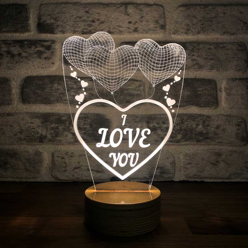 3D ثلاثة قلب أحبك أدى مصباح