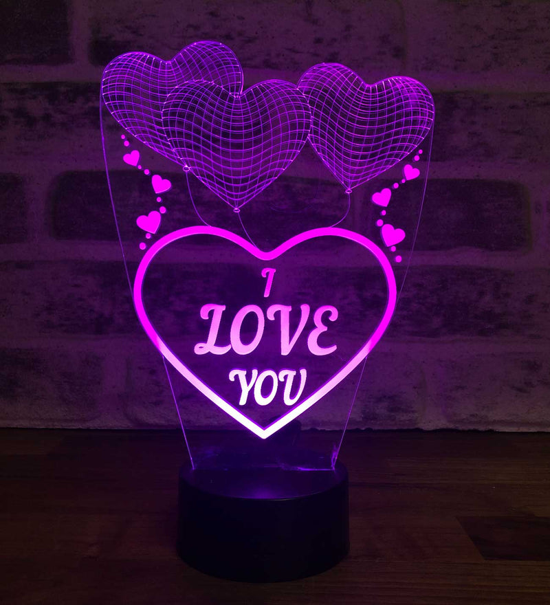 3D Tres corazón te amo lámpara led