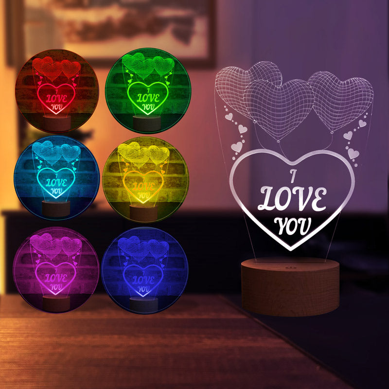 3D Three Heart I Love You Led Lamp