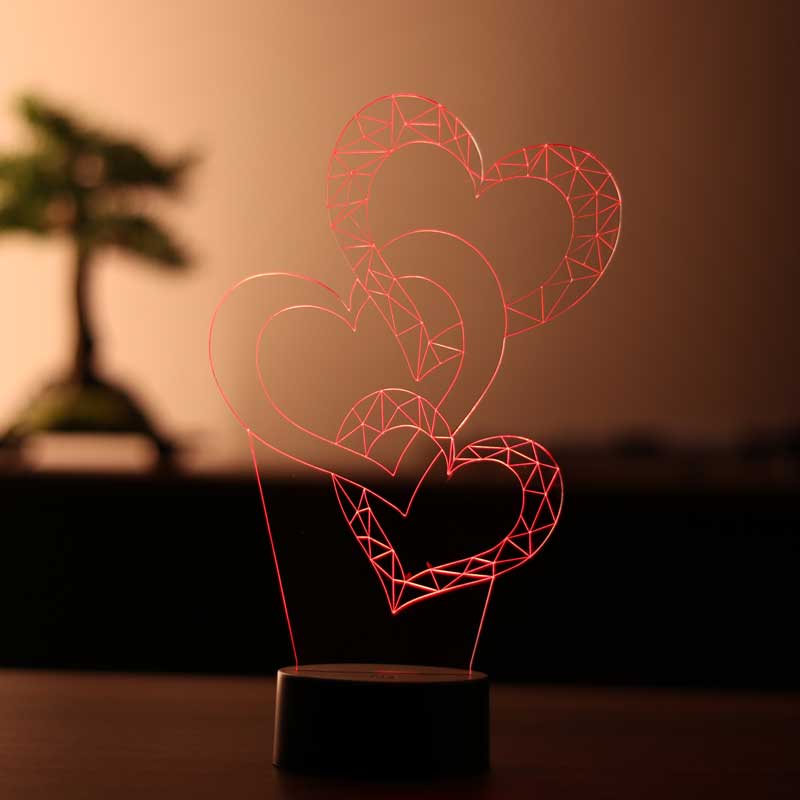 3-dimensional three hearts led lamps