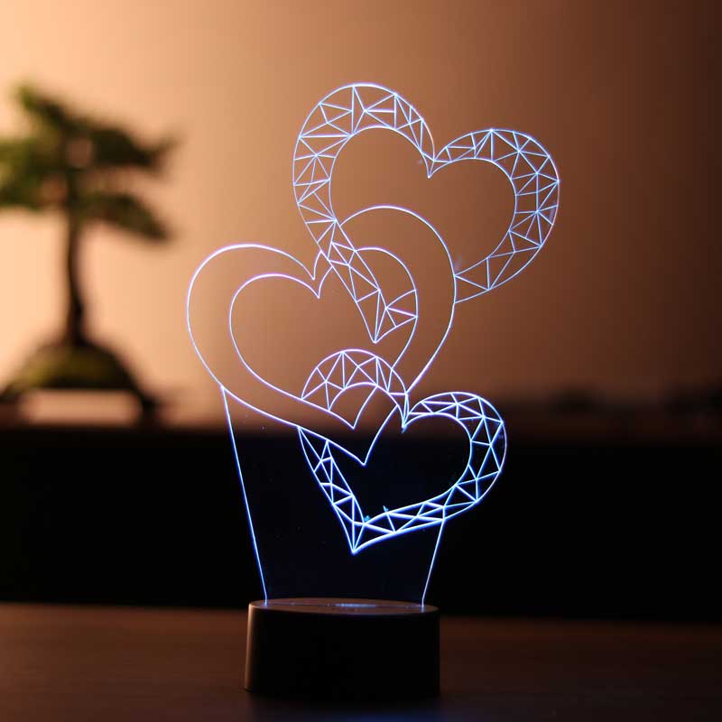 3-dimensional three hearts led lamps