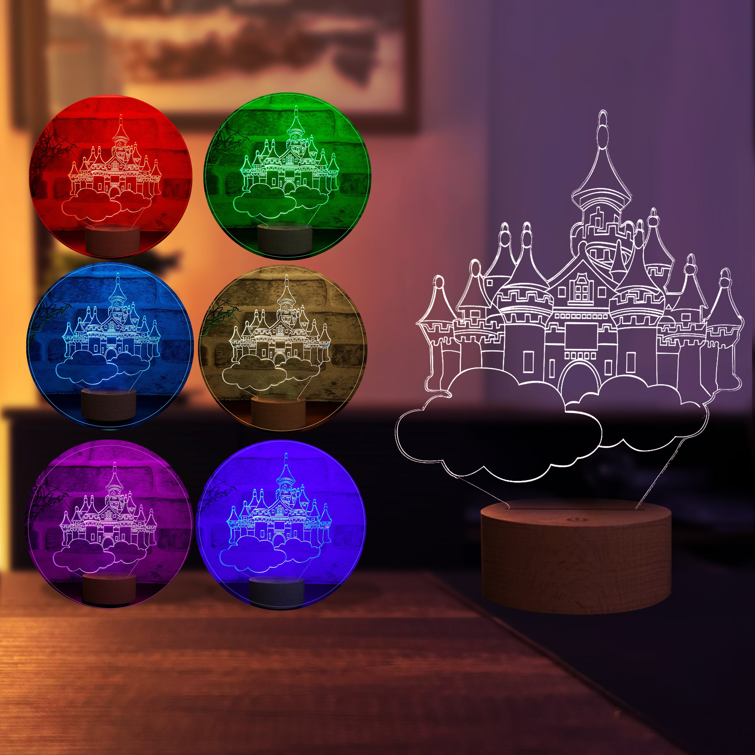 3-D flying castle LED lamp