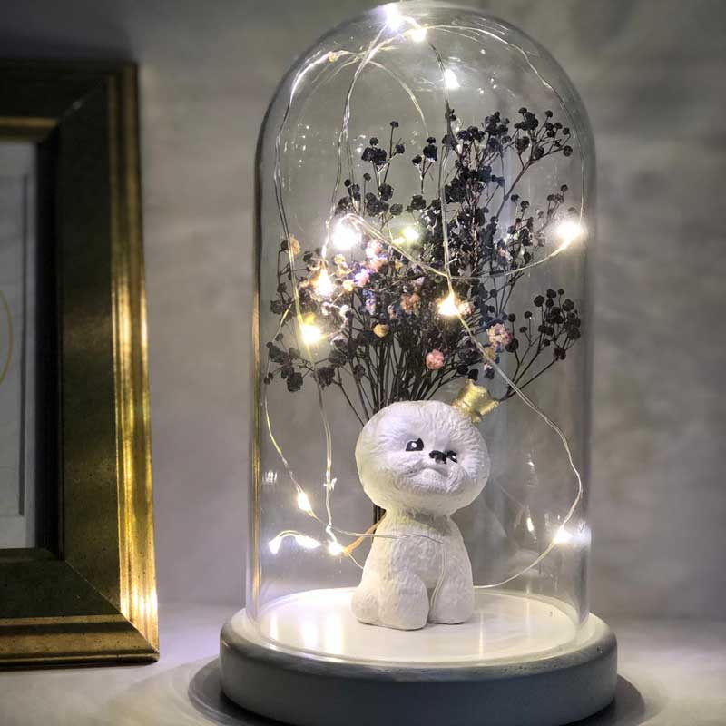 Illuminated Glass Fanus Cute Dog Figured Lamp