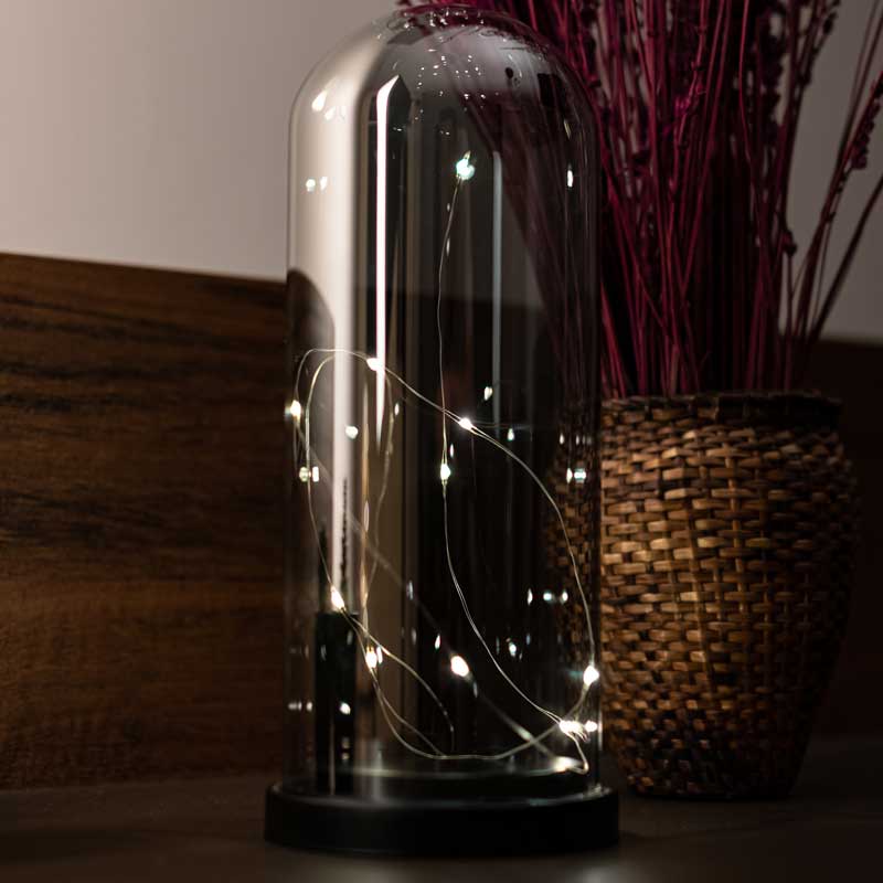Lámpara de fanus de vidrio ahumado iluminada decorativa