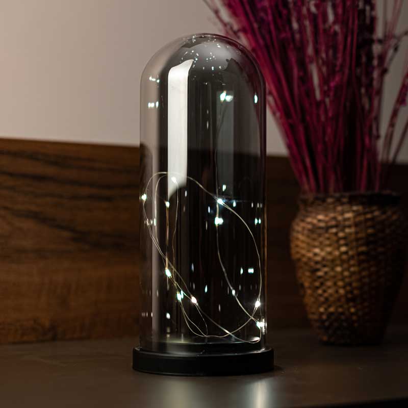 Lámpara de fanus de vidrio ahumado iluminada decorativa