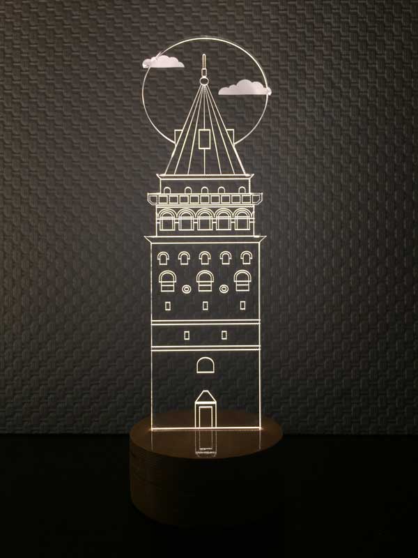 Galata Kulesi 2 Figürlü Dekoratif Hediye Led Masa Lambası | BYLAMP