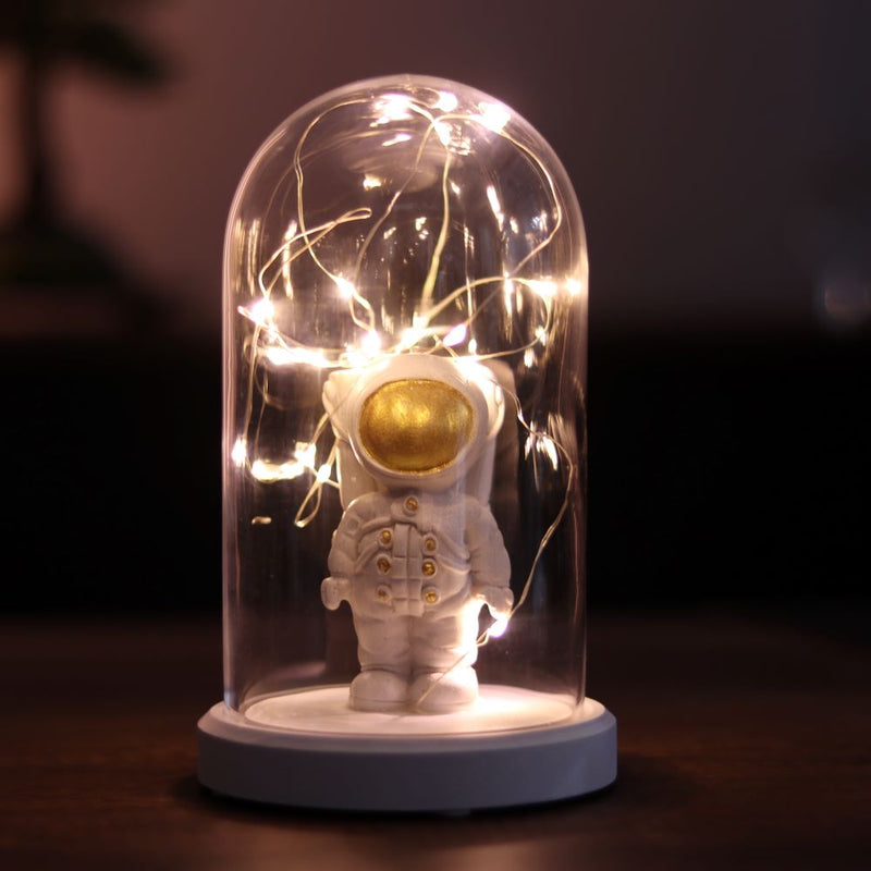 Beleuchtetes Glas Fanus Gold Astronaut Figur Lampe