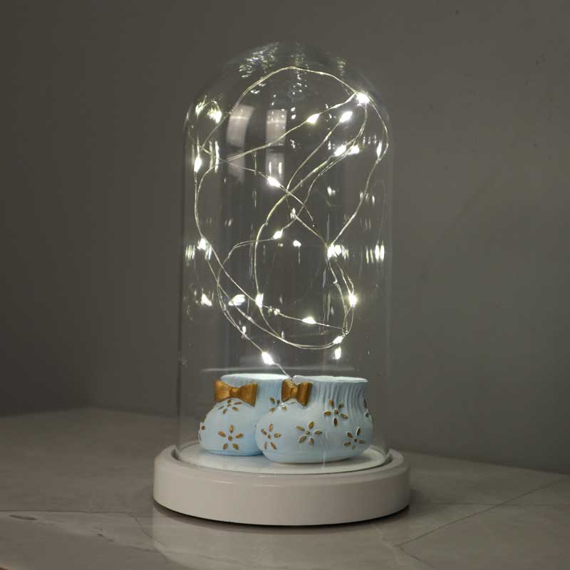 Illuminated Glass Fanus Blue Baby Boot Figure Lamp
