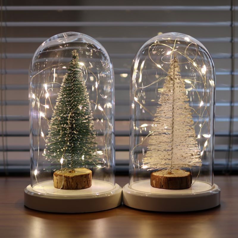 Illuminated Glass Fanus Christmas Tree Figured Lamp