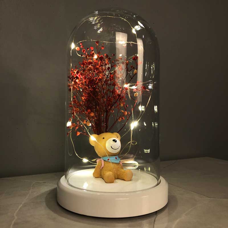 Illuminated Glass Fanus Scarf Bear Figure Lamp